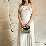 Bolso rayado con dos manos