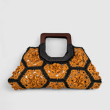 Bolso de mano Flora en crochet mostaza con asas cuadradas