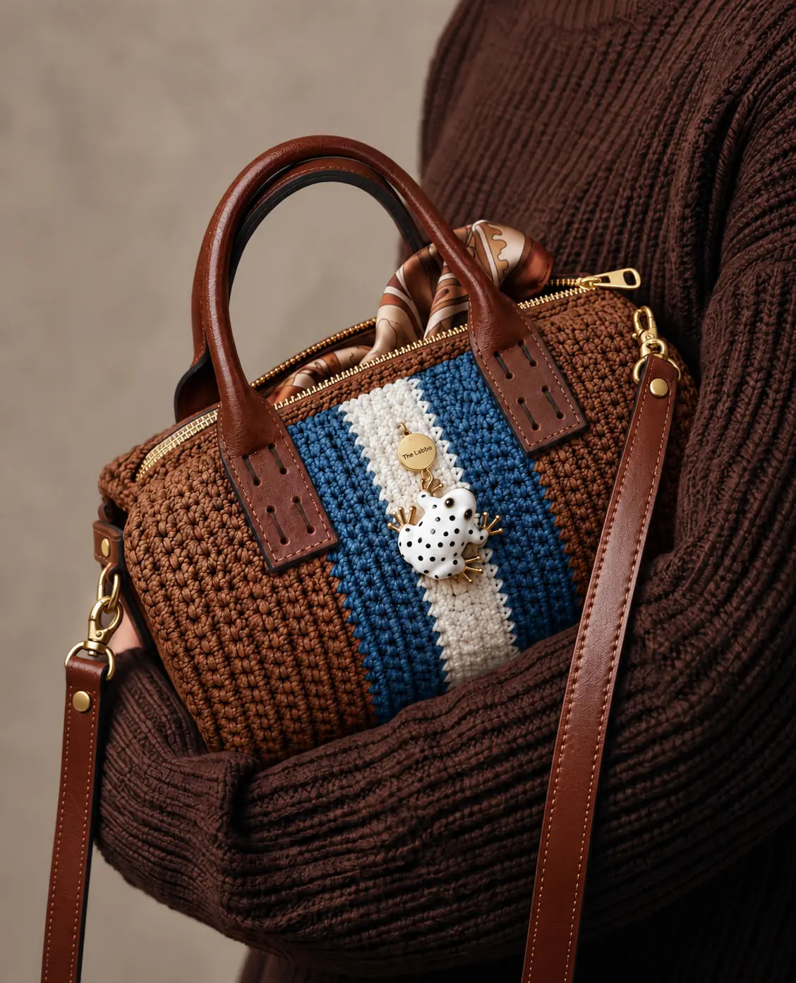 Mujer con bolso Bowling Urbana Marrón artesanal de The Labbo