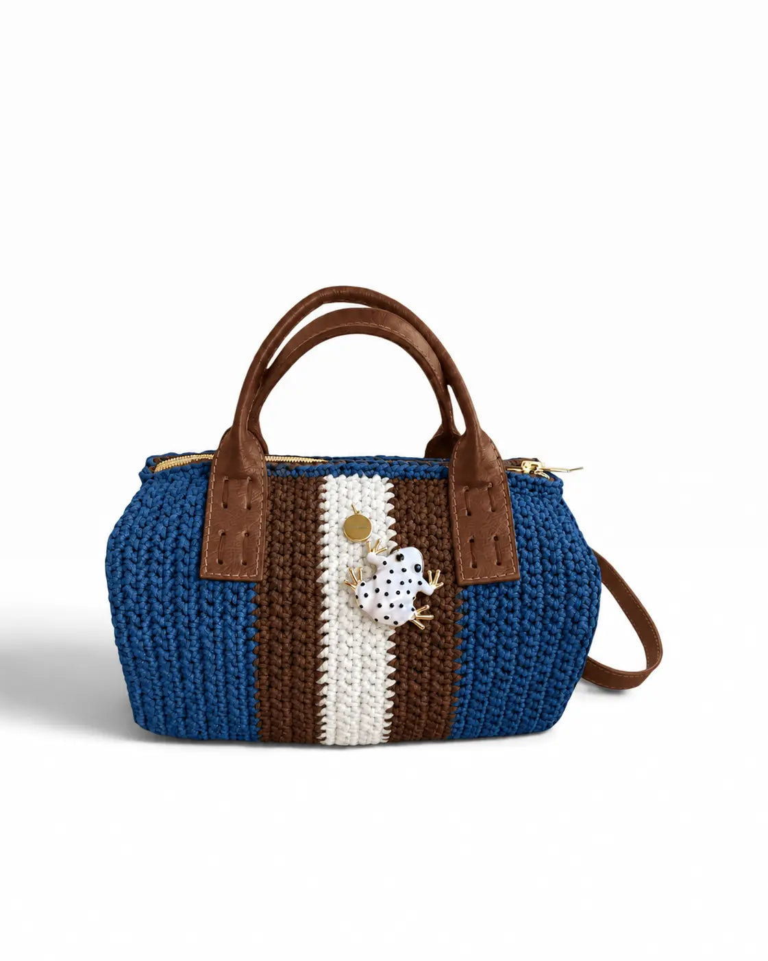 Bolso Bowling Urbana Azul Denim con ranita de metal esmaltado, vista frontal