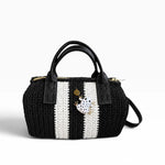 Bolso Bowling Urbana Negro y Blanco con ranita de metal esmaltado, vista frontal