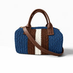 Vista trasera del bolso Bowling Urbana Azul Denim con bandolera de ecocuero marrón