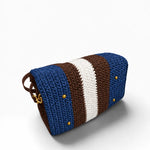 Base del bolso Bowling Urbana Azul Denim con franjas tejidas y protectores dorados