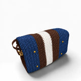 Base del bolso Bowling Urbana Azul Denim con franjas tejidas y protectores dorados