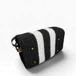 Base del bolso Bowling Urbana Negro y Blanco con franjas tejidas y protectores dorados