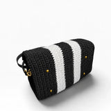 Base del bolso Bowling Urbana Negro y Blanco con franjas tejidas y protectores dorados