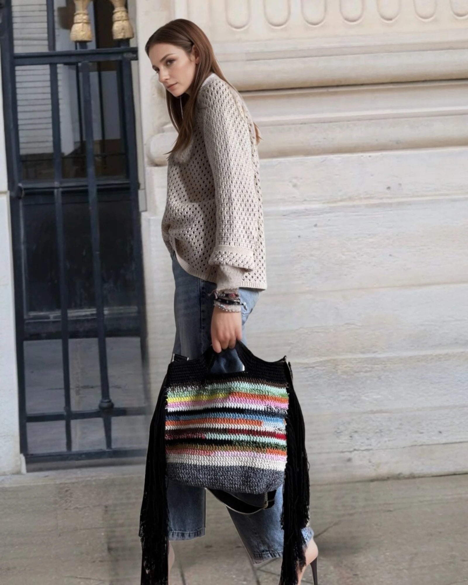 Bolso tote rayado de algodón