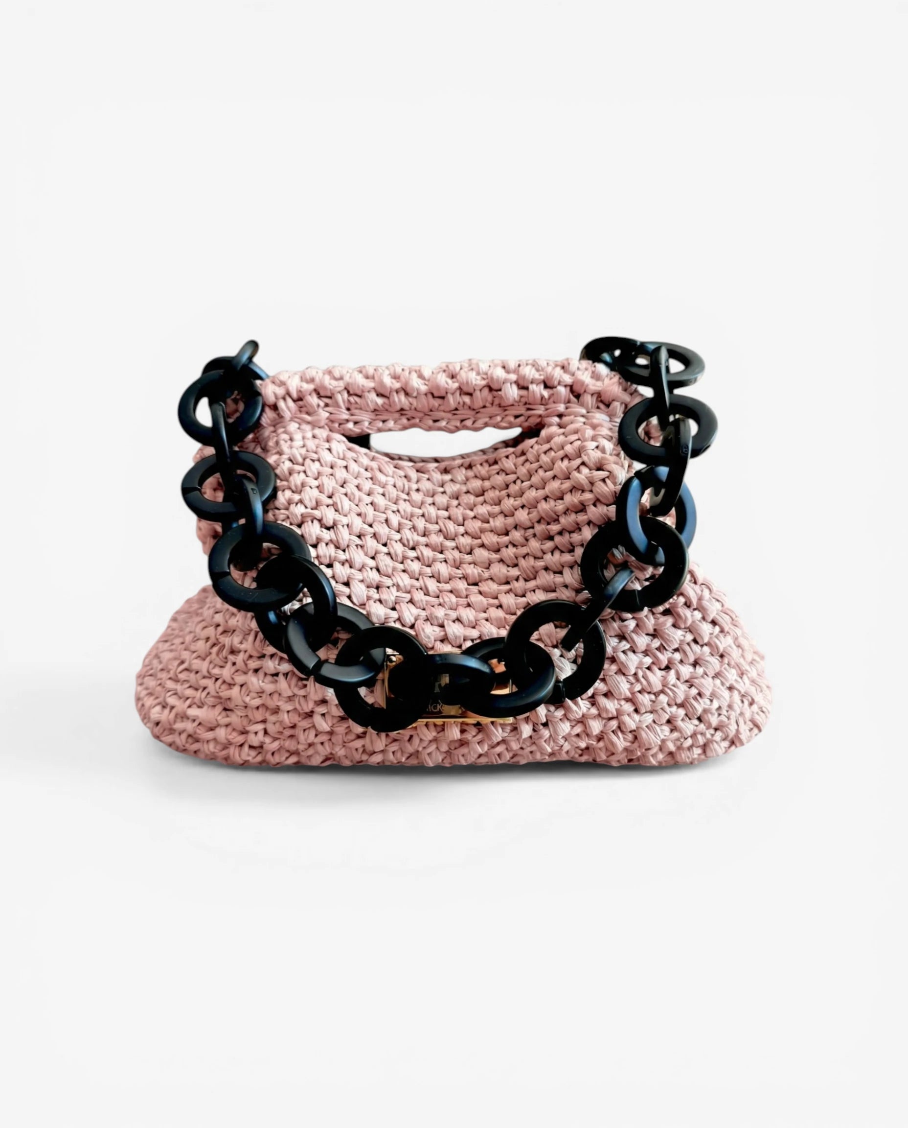 clutch de rafia rosa pálido artesanal hecho a mano España