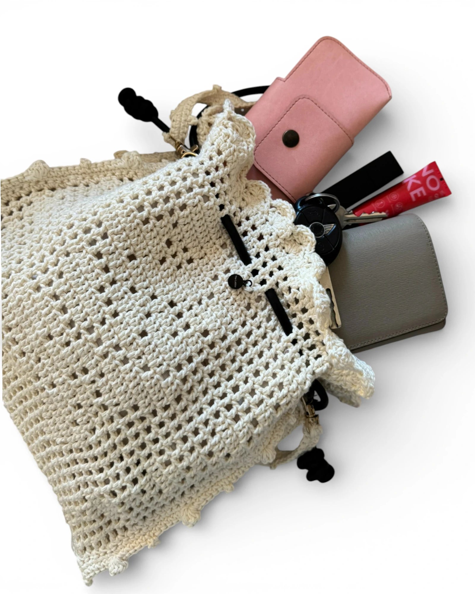 Bolso de crochet hecho a mano en blanco natural con silueta Copenhague