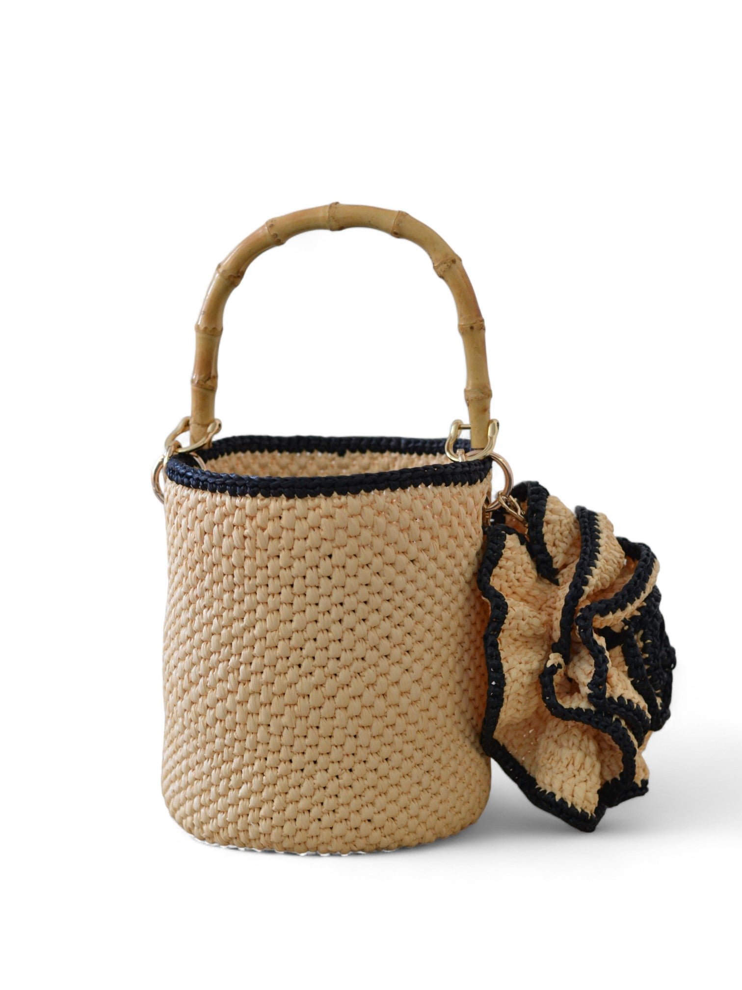 Lateral bolso Cubo con asa de Bambú barnizada