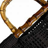 Asa de bambú natural en bolso negro Tote Lace