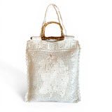 Bolso Tote Lace crudo tejido a mano en crochet con asas de bambú natural