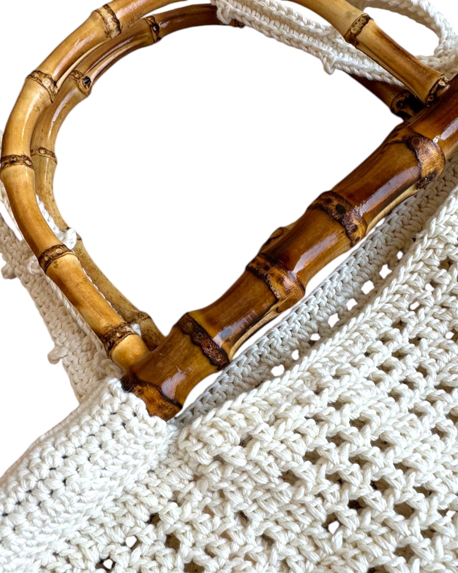 Asa de bambú natural del bolso Tote Lace SS26