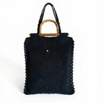 Bolso Tote Lace negro crochet artesanal con asas de bambú