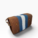 Base del bolso Bowling Urbana marrón con franjas azul y crudo y protectores dorados