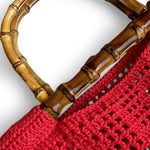 Asa de bambú natural bolso Tote Lace rojo