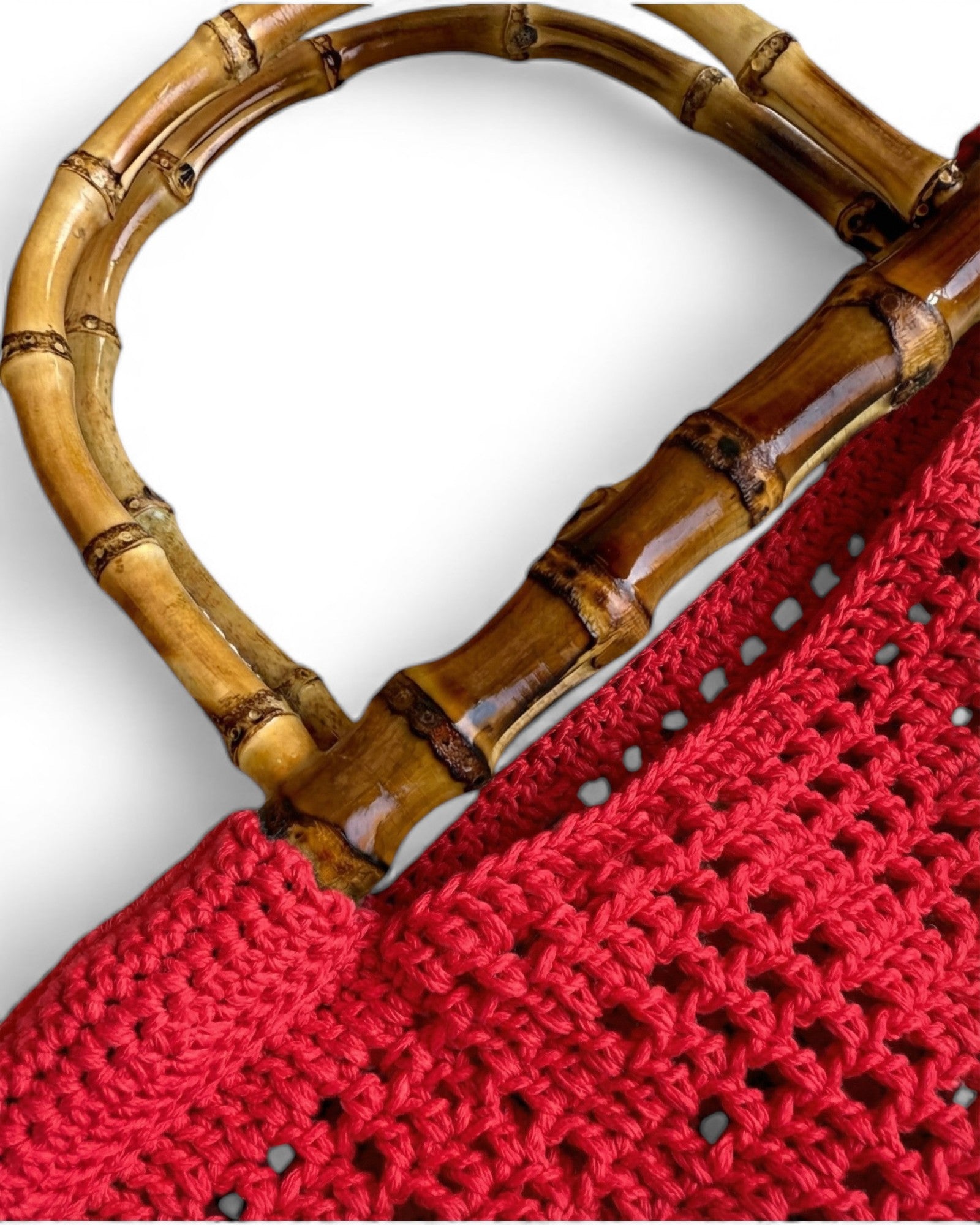 Asa de bambú natural bolso Tote Lace rojo