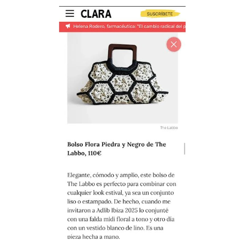 El bolso Flora Piedra y Negro de The Labbo entre los favoritos de junio de 2025 de CLARA